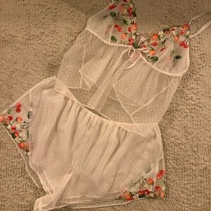 VICTORIA SECRETS NWT Sheer White Set with Cherry Embroidery